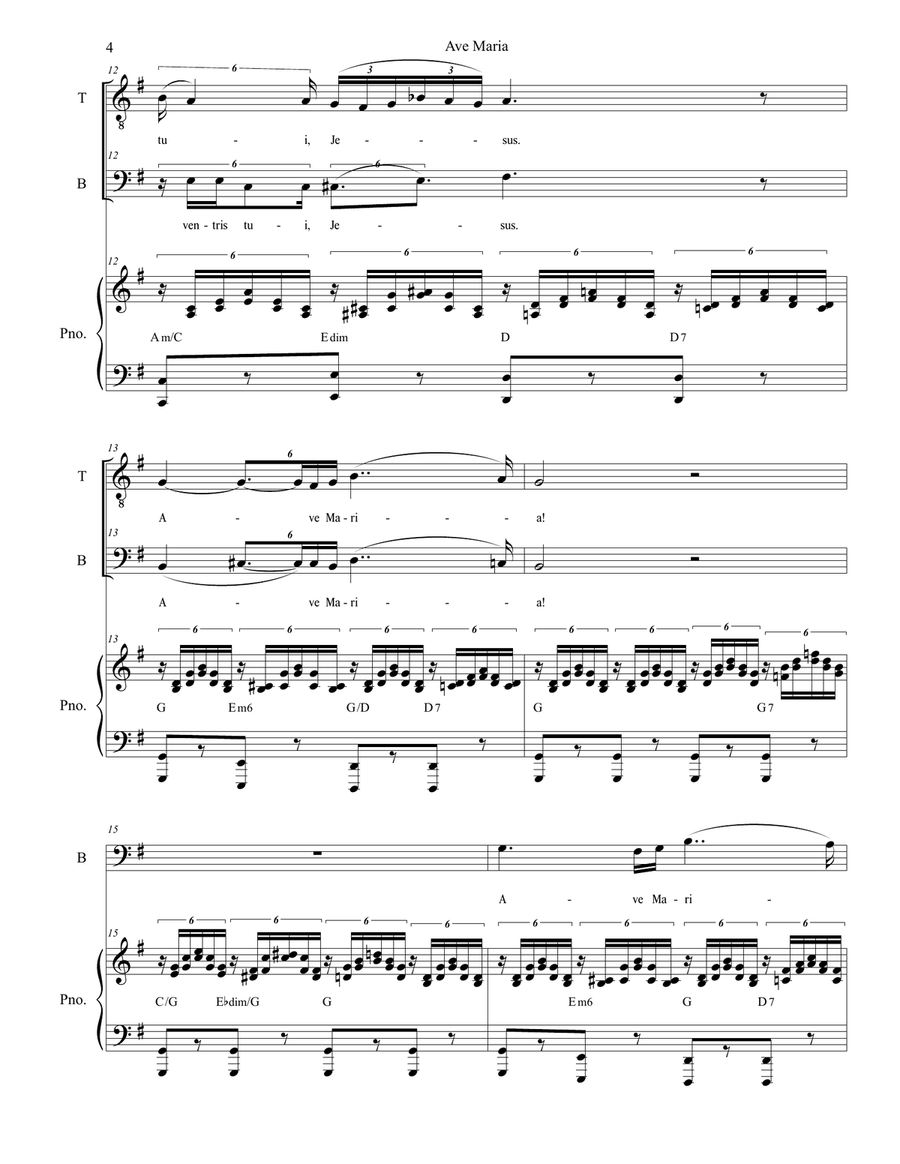 Ave Maria (for 2-part choir (TB) - Low Key - Piano accompaniment) TB scores gallery preview page 5