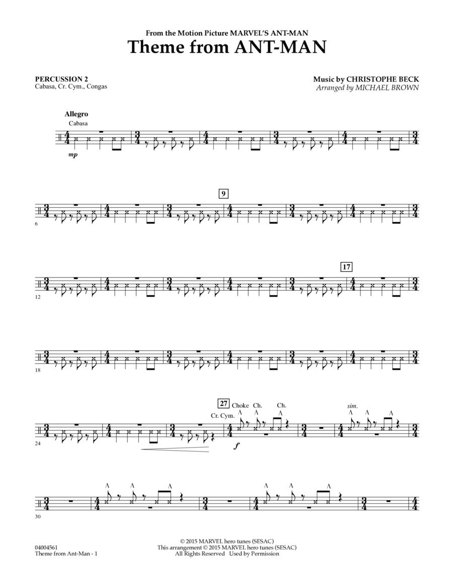 Theme from Ant-Man - Percussion 2 Percussion scores gallery preview page 1