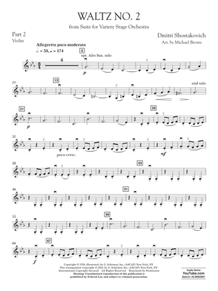 Book cover for Waltz No. 2 (from Suite for Variety Stage Orchestra) (arr. Brown) - Pt.2 - Violin
