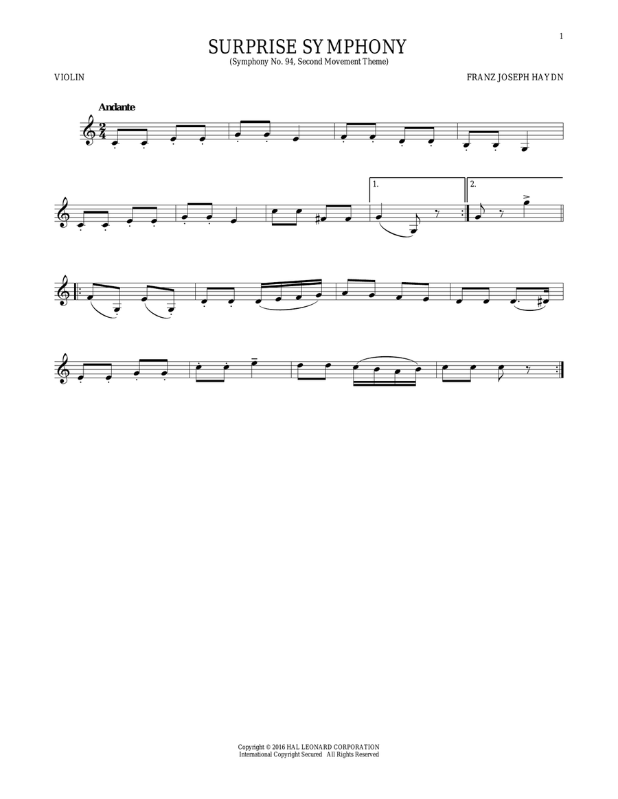 The Surprise Symphony Violin Solo scores gallery preview page 1