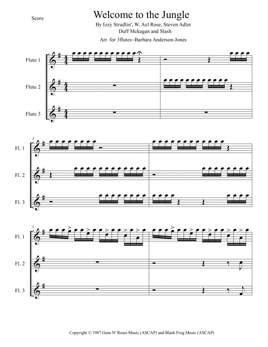 Welcome To The Jungle - Score Only Woodwind Trio scores gallery preview page 1