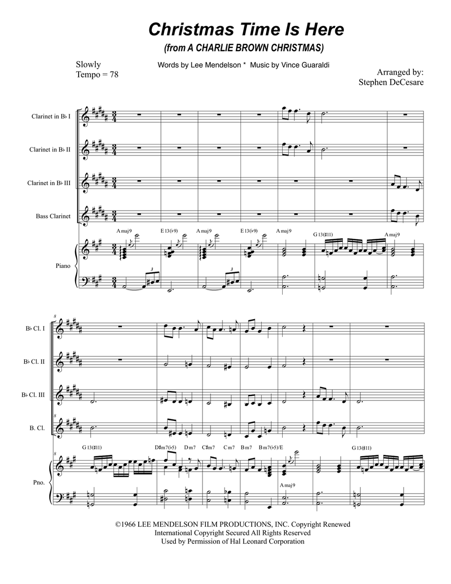 Christmas Time Is Here Clarinet Choir scores gallery preview page 1