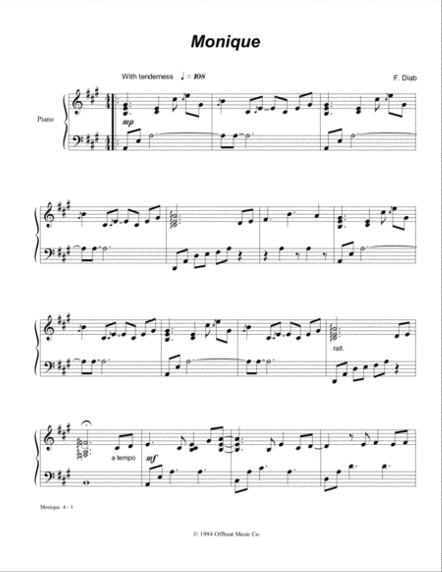 Monique Piano Solo scores gallery preview page 1