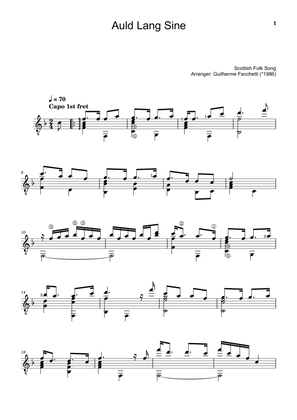 Scottish Folk Song - Auld Lang Sine. Arrangement for Classical Guitar.