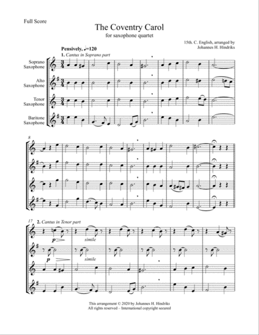 Coventry Carol Woodwind Quartet scores gallery preview page 4