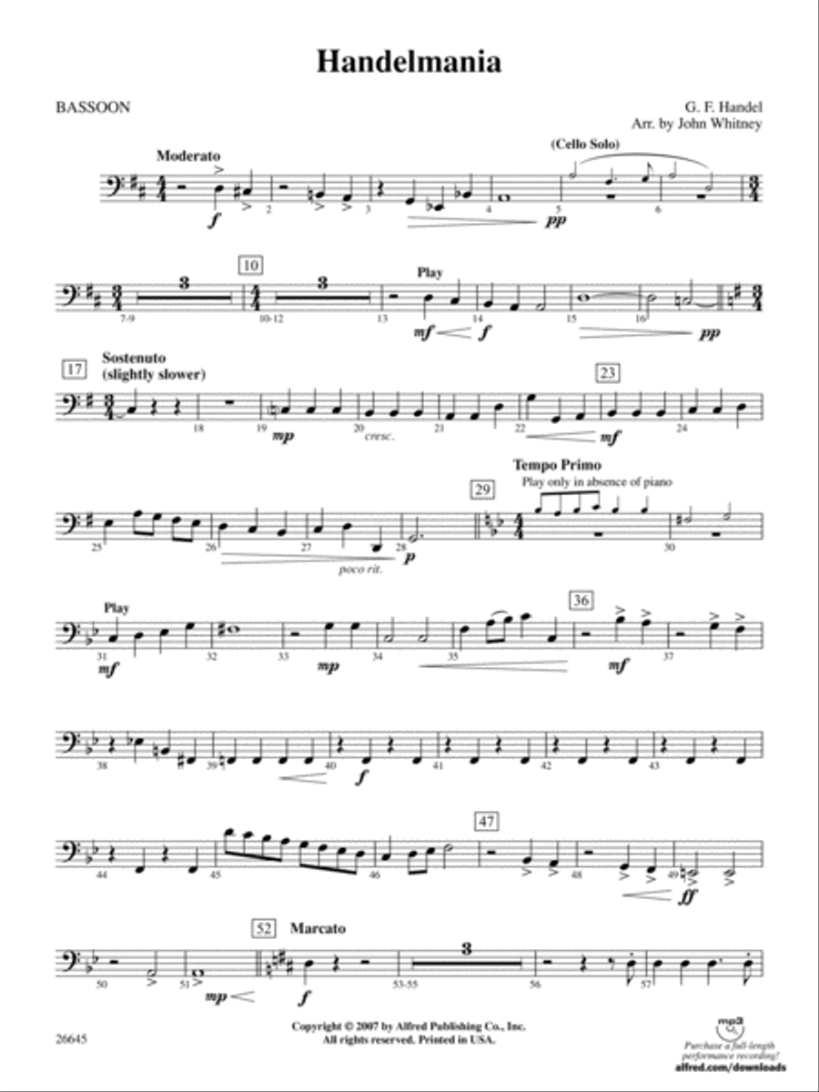 Handelmania: Bassoon Full Orchestra scores gallery preview page 1