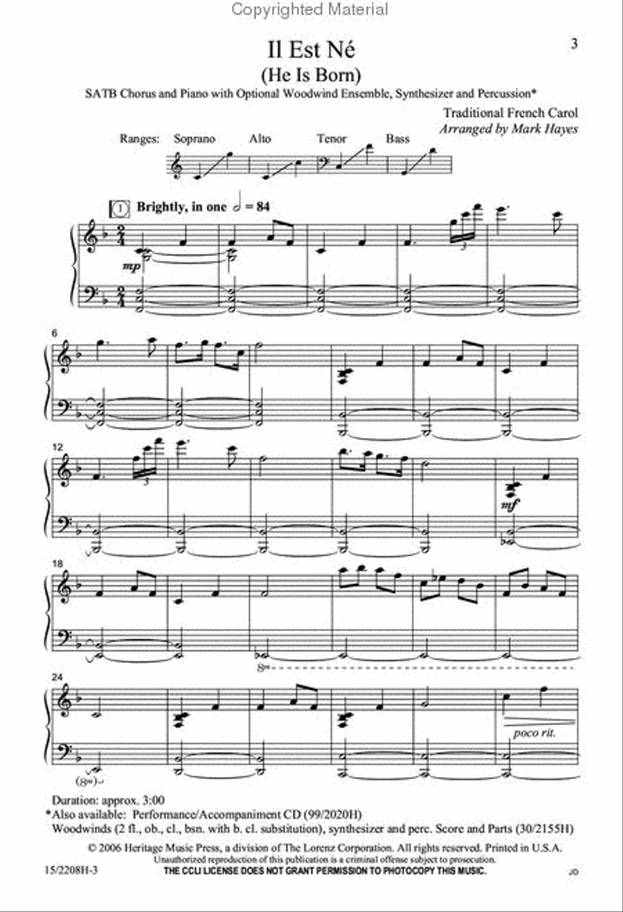 Il Est Né (He Is Born) 4-Part scores gallery preview page 2