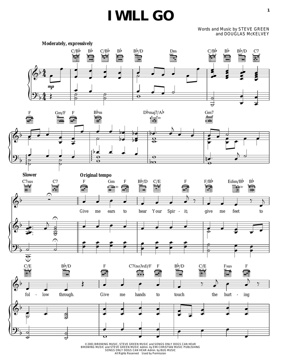 I Will Go I Will Go Piano, Vocal, Guitar scores gallery preview page 1