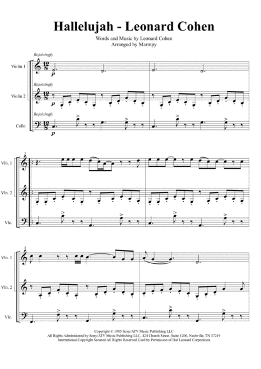 Hallelujah String Trio scores gallery preview page 1