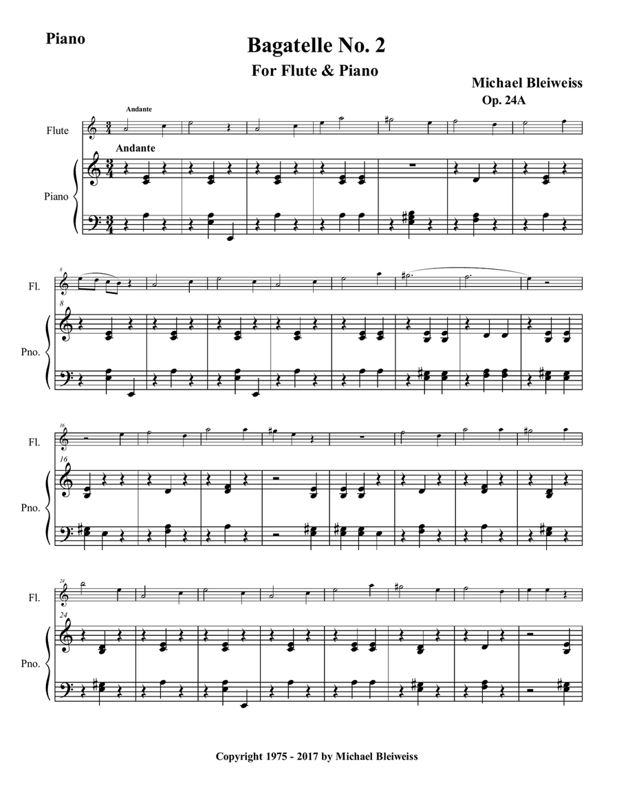 Bagatelle No. 2 for Flute & Piano Chamber Music scores gallery preview page 3