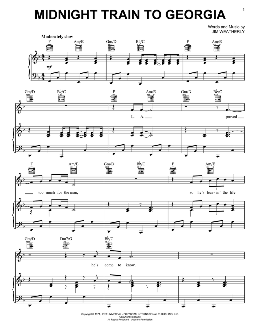 Midnight Train To Georgia Piano, Vocal, Guitar scores gallery preview page 1