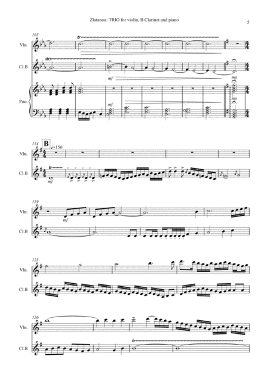 TRIO for violin, Clarinet in B and piano Clarinet scores gallery preview page 5