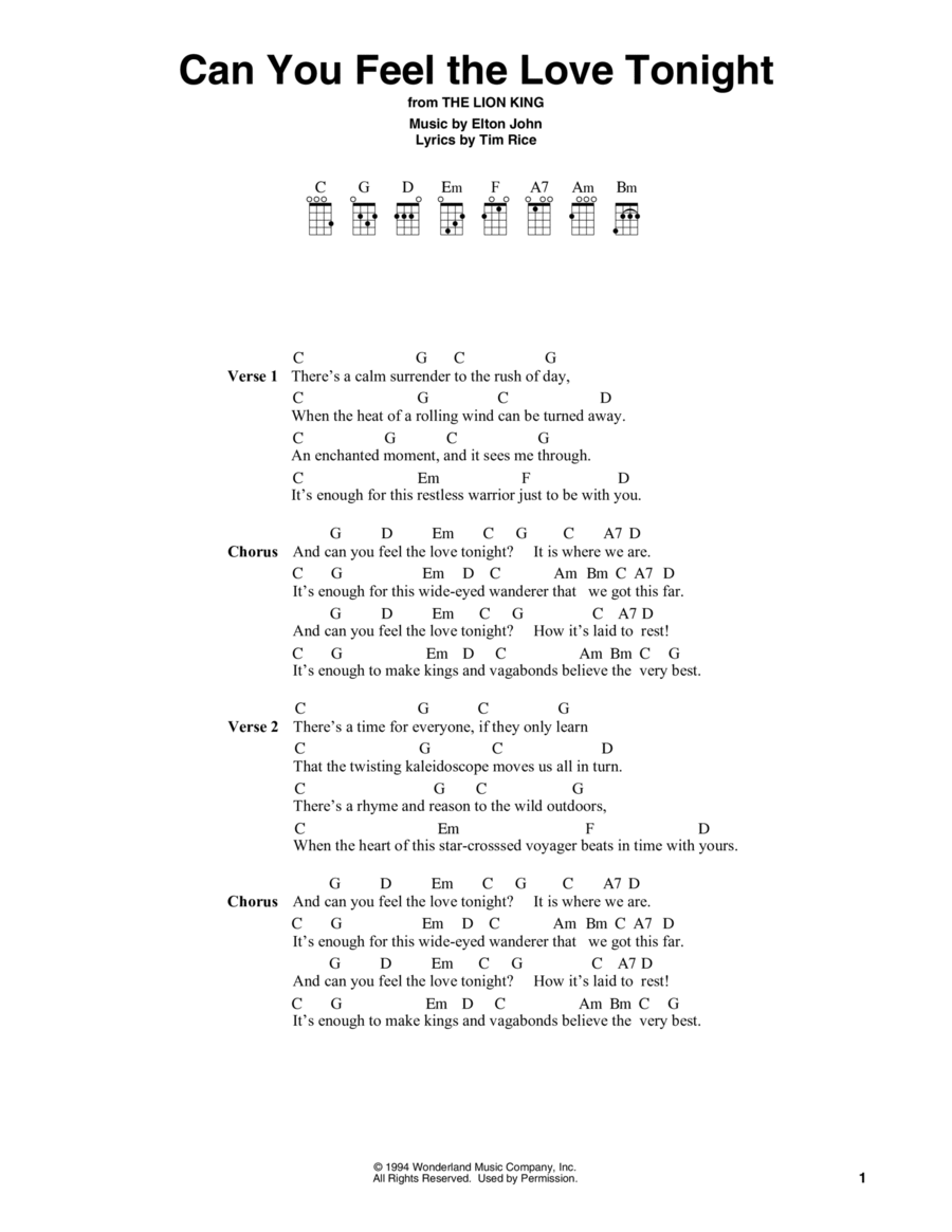 Can You Feel The Love Tonight (from The Lion King) Ukulele scores gallery preview page 1