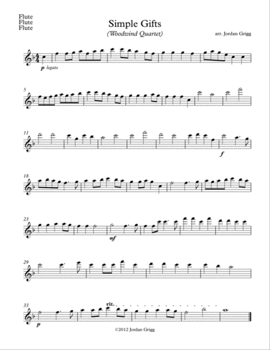Simple Gifts (Woodwind Quartet) Woodwind Quartet scores gallery preview page 4