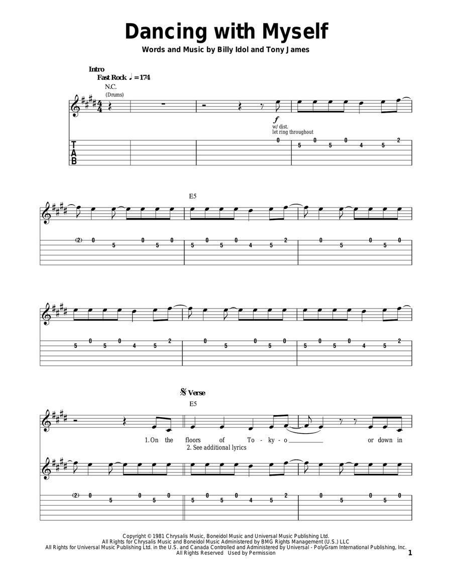 Dancing With Myself Acoustic Guitar scores gallery preview page 1