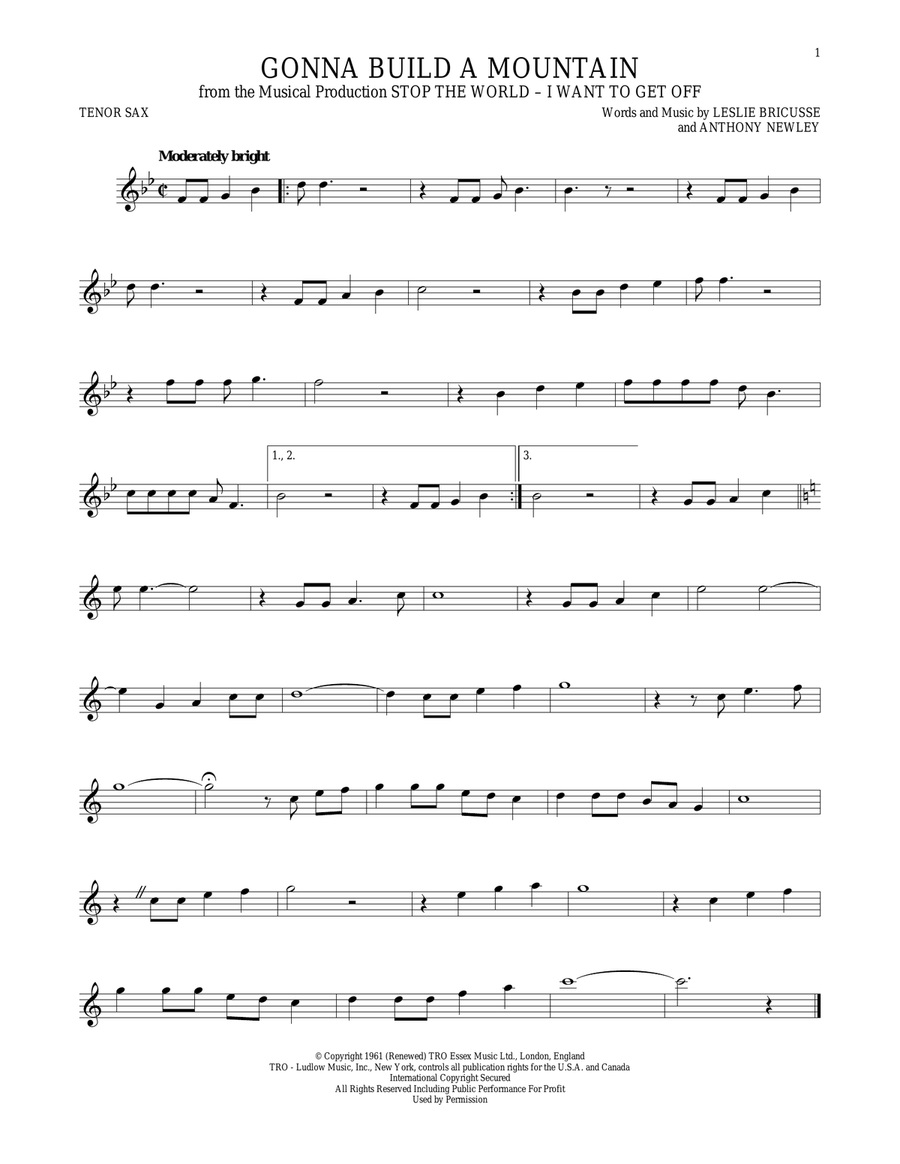 Gonna Build A Mountain Tenor Saxophone scores gallery preview page 1