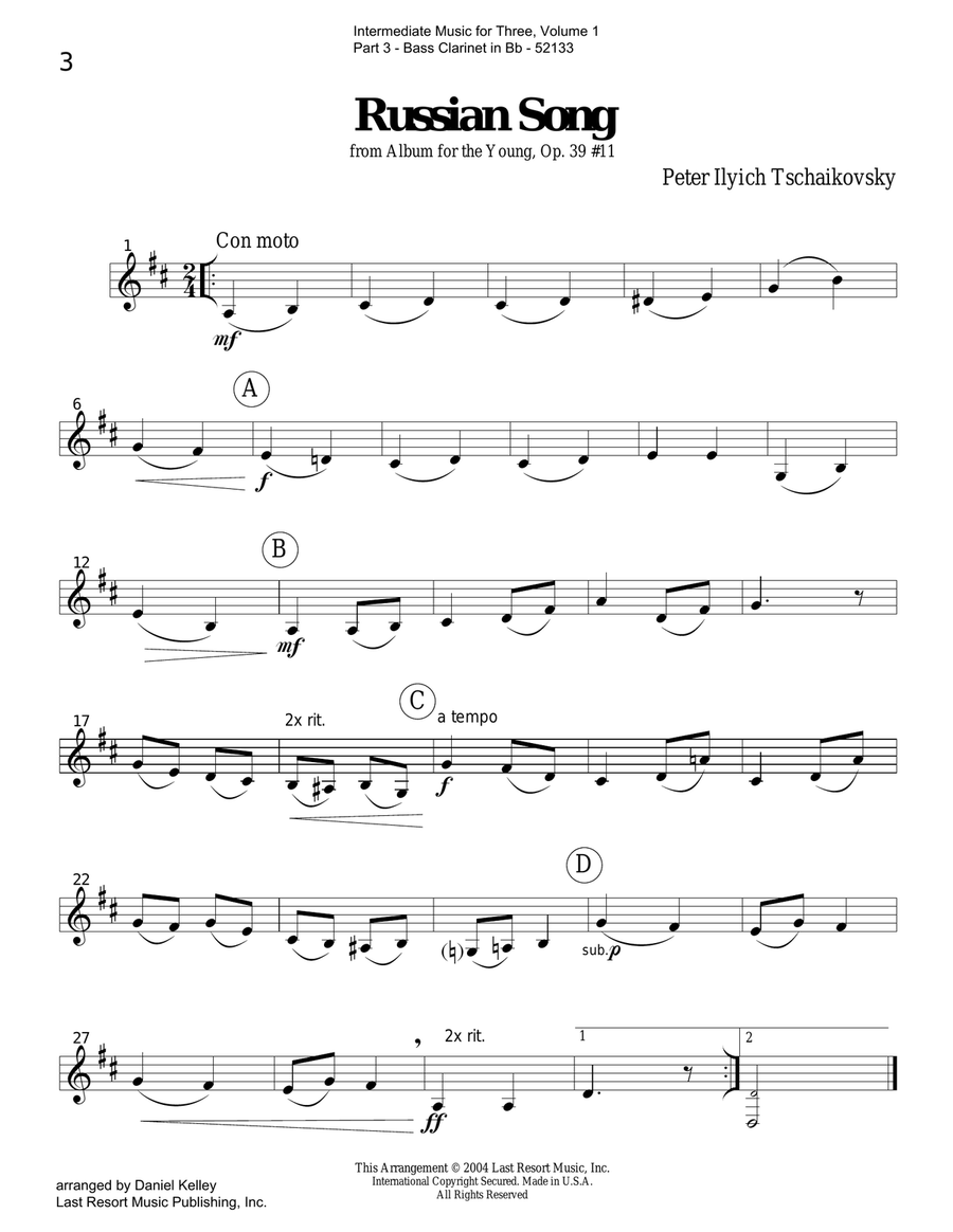 Intermediate Music for Three, Volume 1 - Part 3 for Bass Clarinet