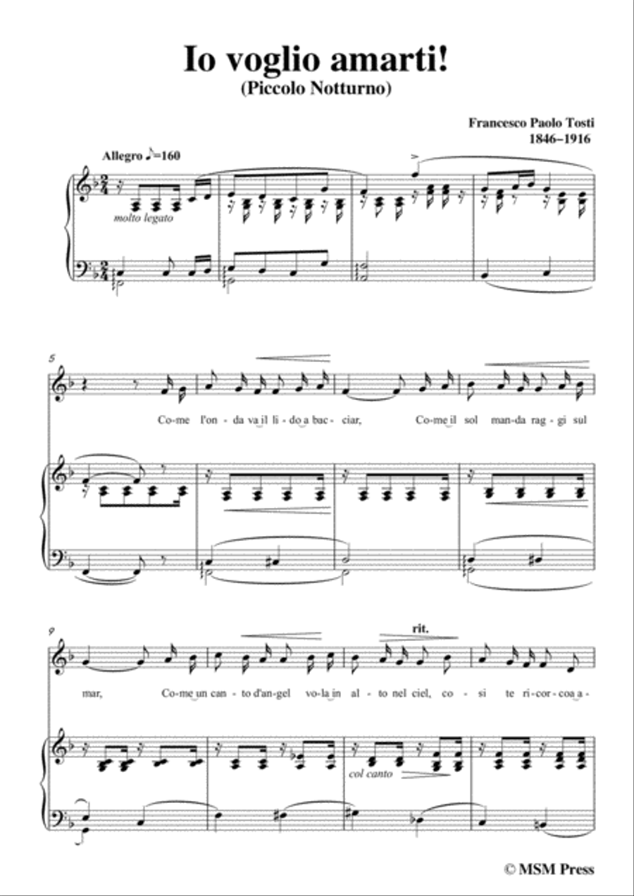 Tosti-Io voglio amarti! In F Major,for Voice and Piano Voice Solo scores gallery preview page 3