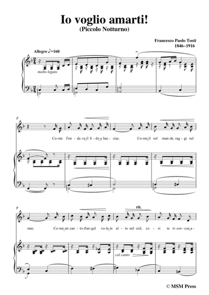 Tosti-Io voglio amarti! In F Major,for Voice and Piano image number null