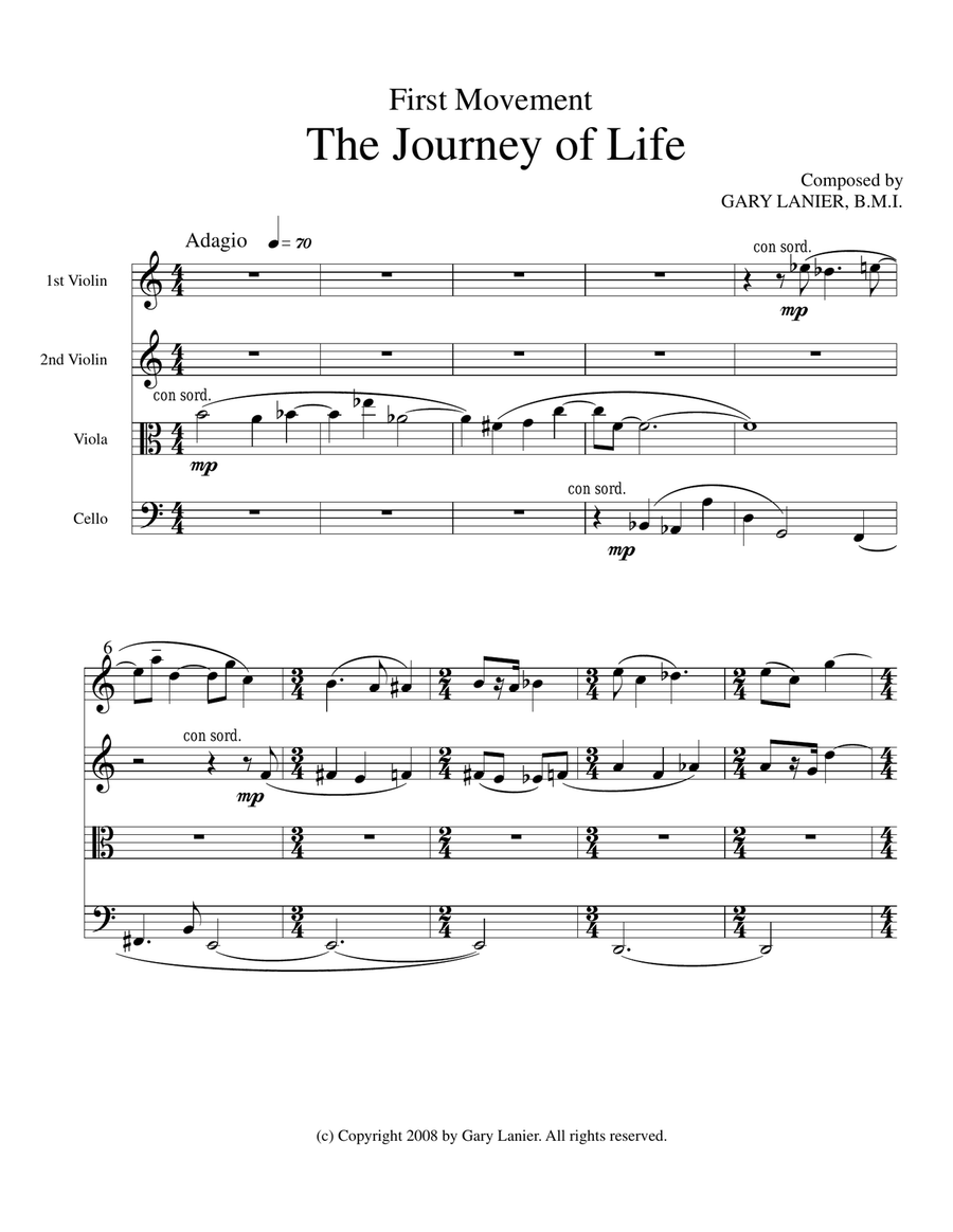 THE JOURNEY OF LIFE (String Quartet with Parts) by Gary Lanier String Quartet - Digital Sheet Music