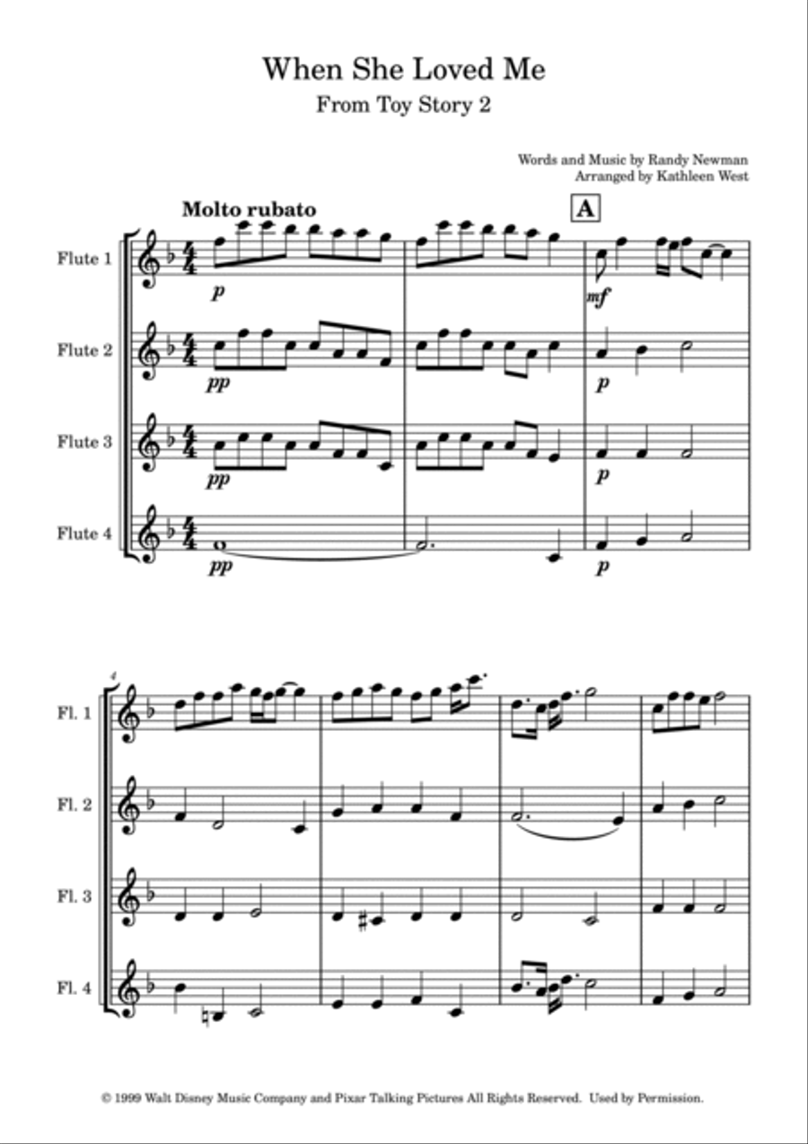 When She Loved Me Flute Quartet scores gallery preview page 3