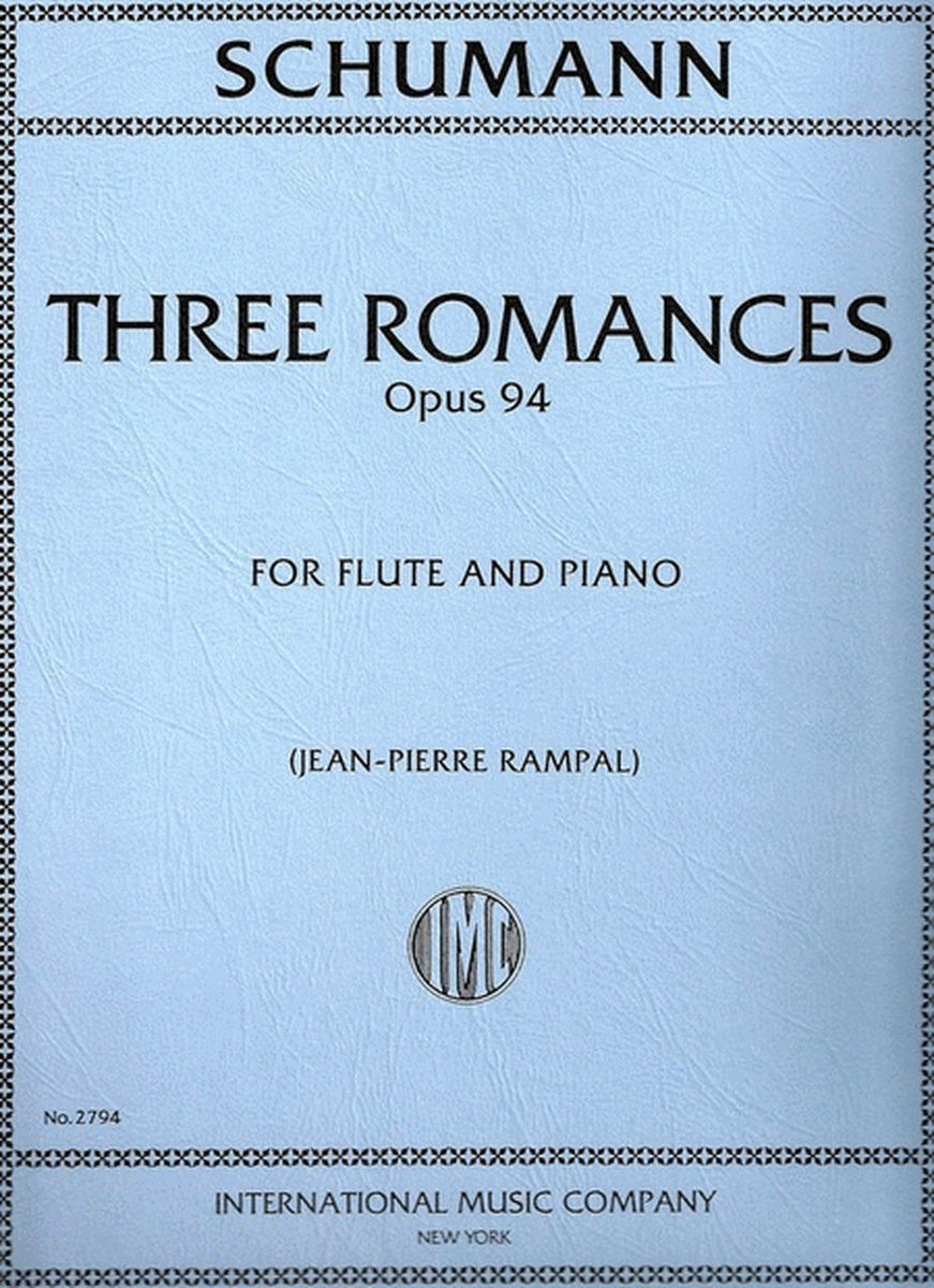 Schumann - 3 Romances Op 94 Flute/Piano Arr Rampal