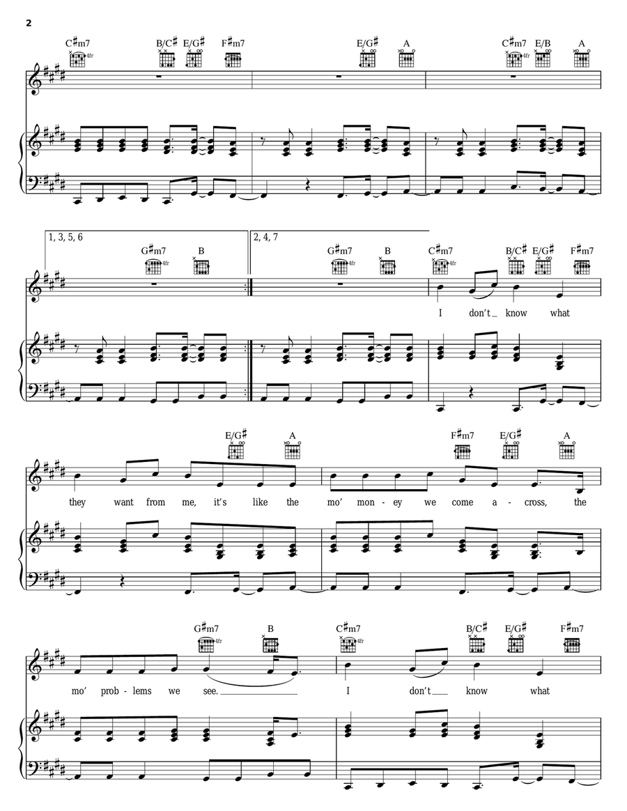 Mo' Money Mo' Problems Piano, Vocal, Guitar scores gallery preview page 2