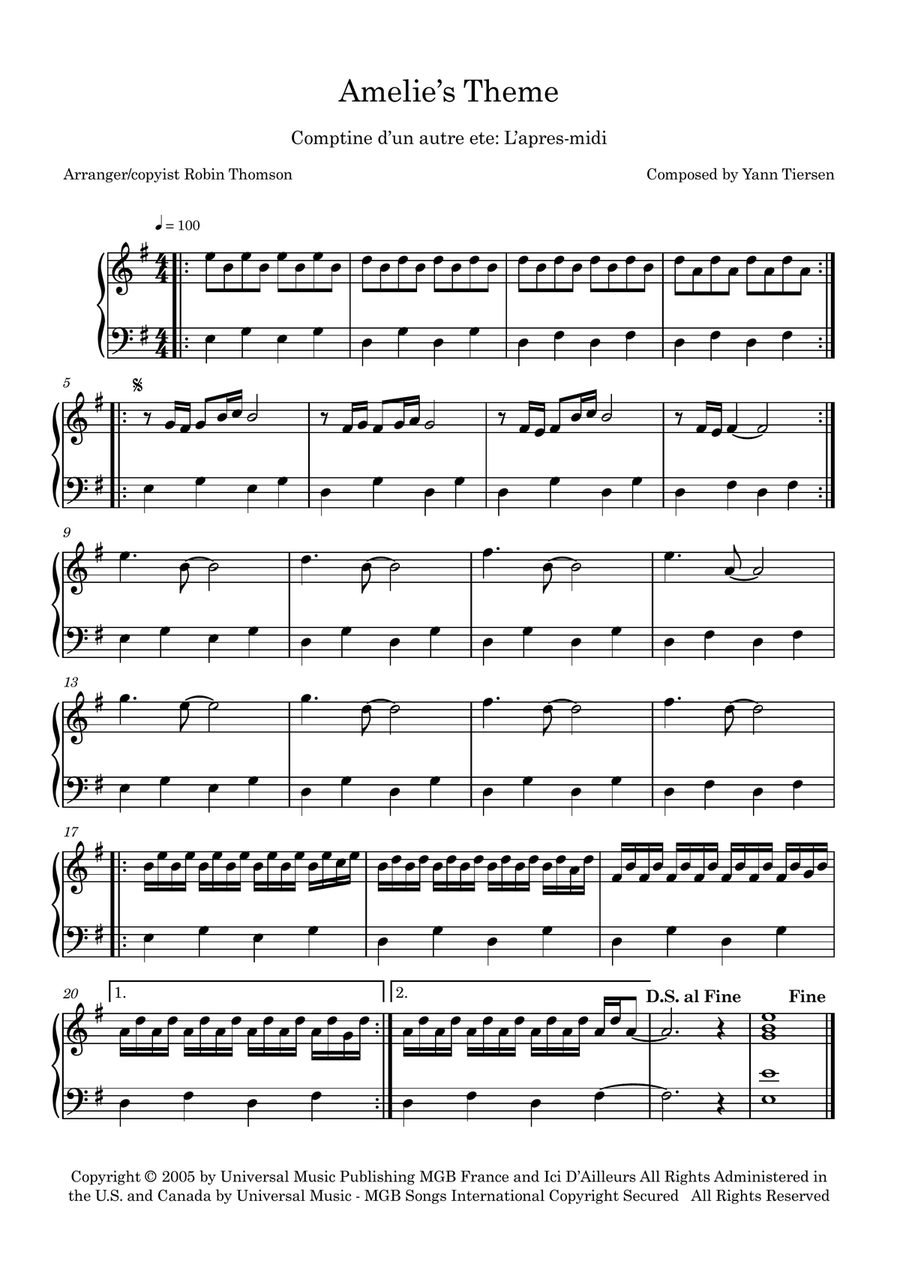 Comptine D'un Autre Été: L'après-midi Easy Piano scores gallery preview page 1