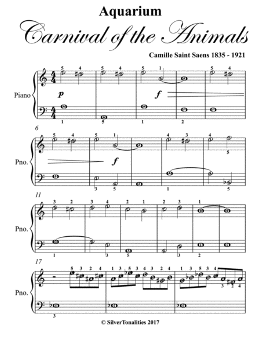 Aquarium Carnival of the Animals Easy Piano Sheet Music Easy Piano scores gallery preview page 2