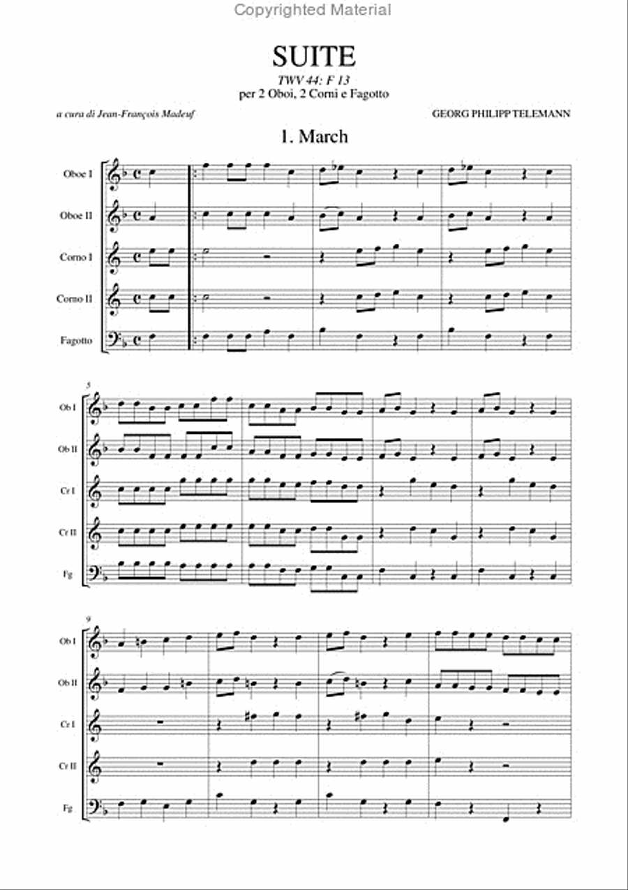 Suite TWV 44: F 13 for 2 Oboes, 2 Horns and Bassoon Bassoon scores gallery preview page 2