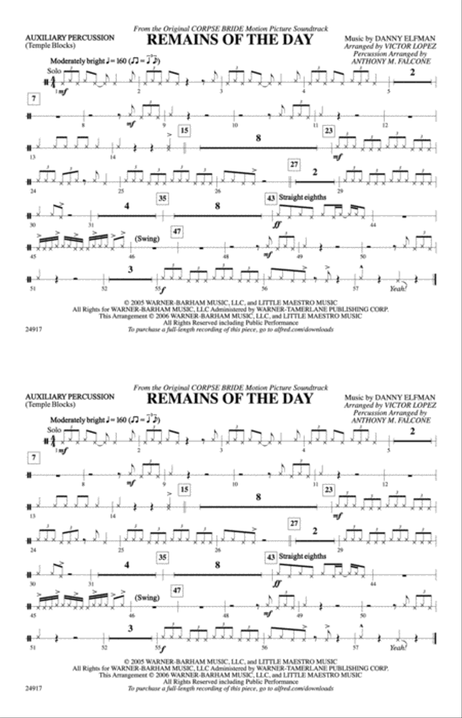 Remains of the Day (from Corpse Bride): Auxiliary Percussion Marching Band scores gallery preview page 1