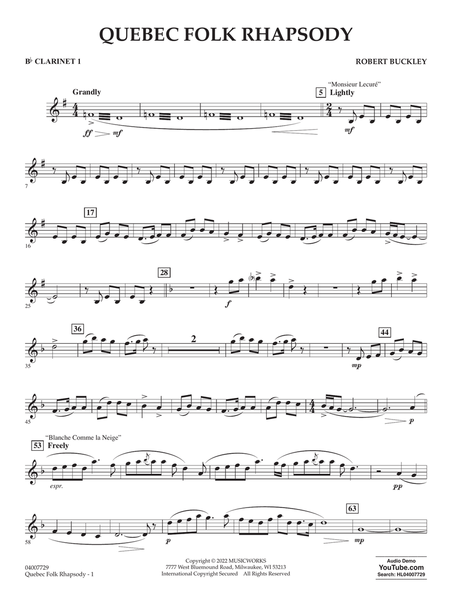 Quebec Folk Rhapsody - Bb Clarinet 1