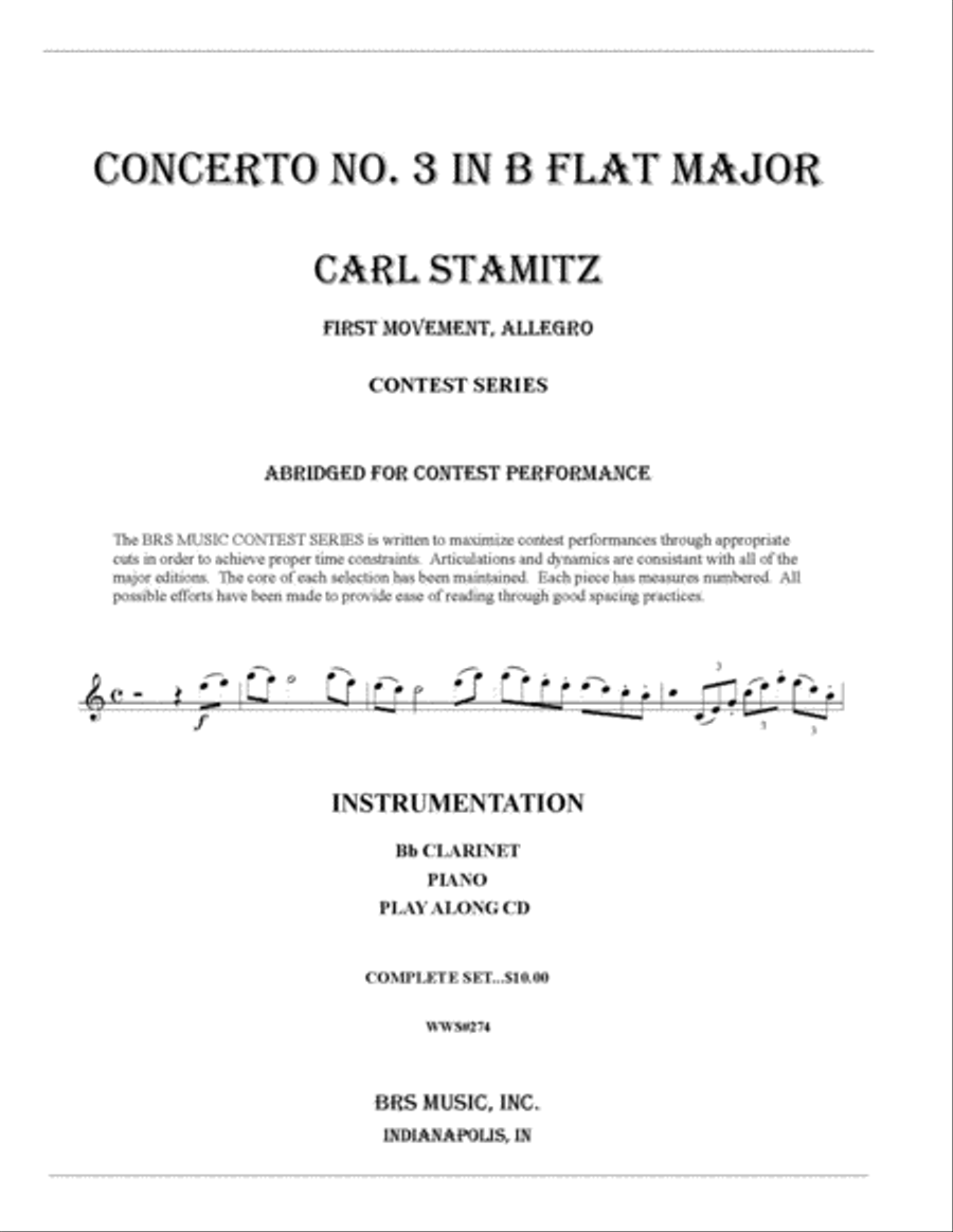 Concerto No. 3, 1st Movement Clarinet Solo scores gallery preview page 1