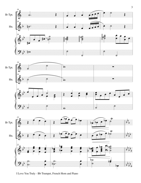 I LOVE YOU TRULY (Trio – Bb Trumpet, French Horn, and Piano with Score and Parts) image number null