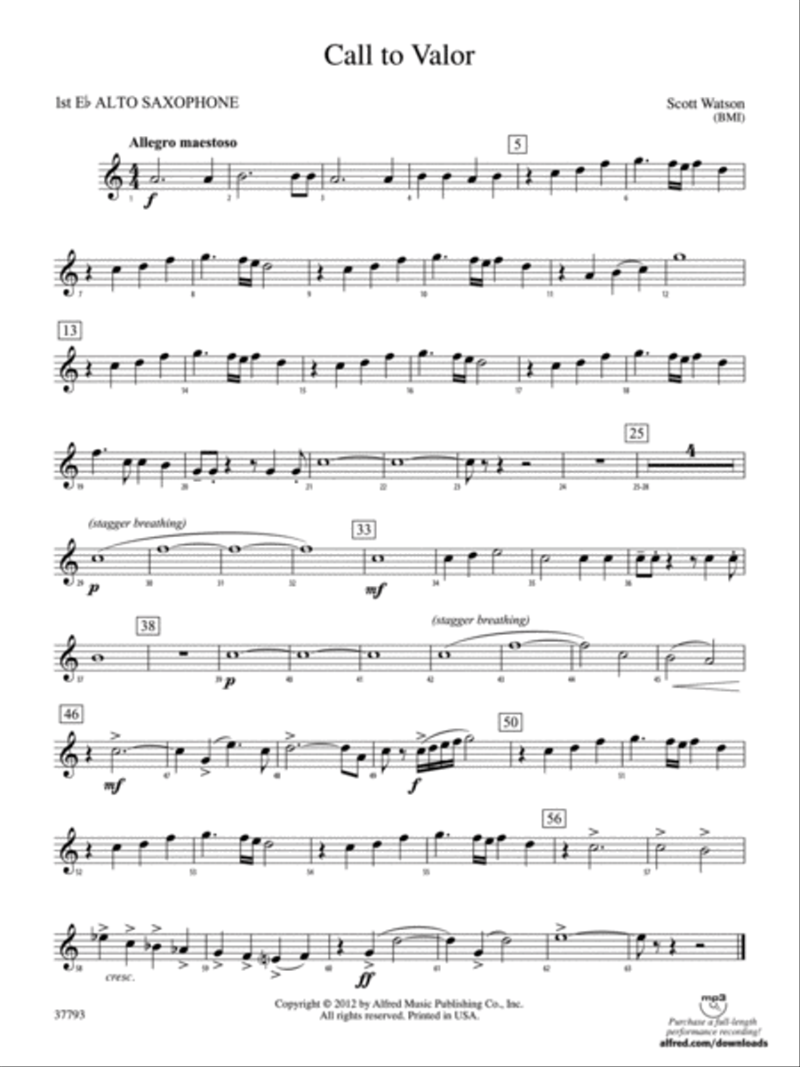 Call to Valor: E-flat Alto Saxophone Concert Band scores gallery preview page 1