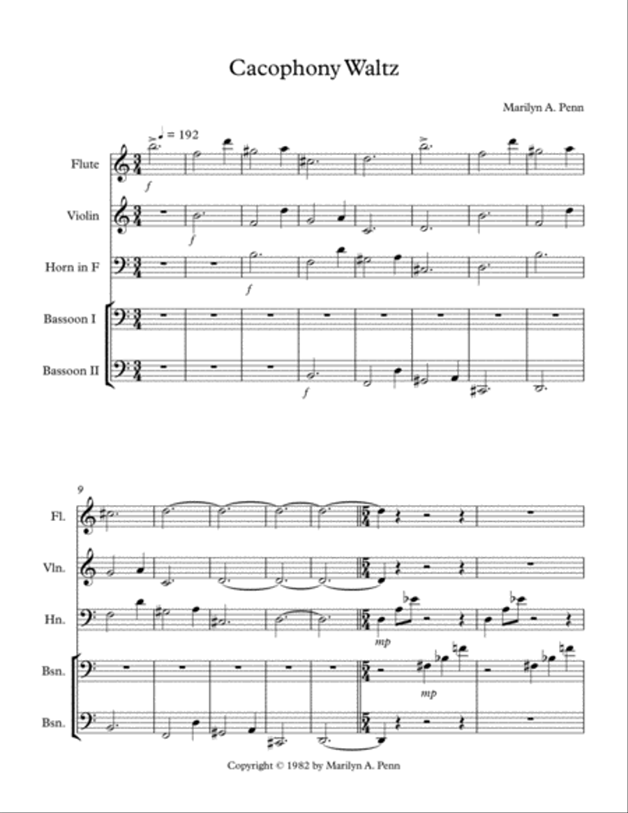 Cacaphony Waltz Cacaphony Waltz Small Ensemble scores gallery preview page 1