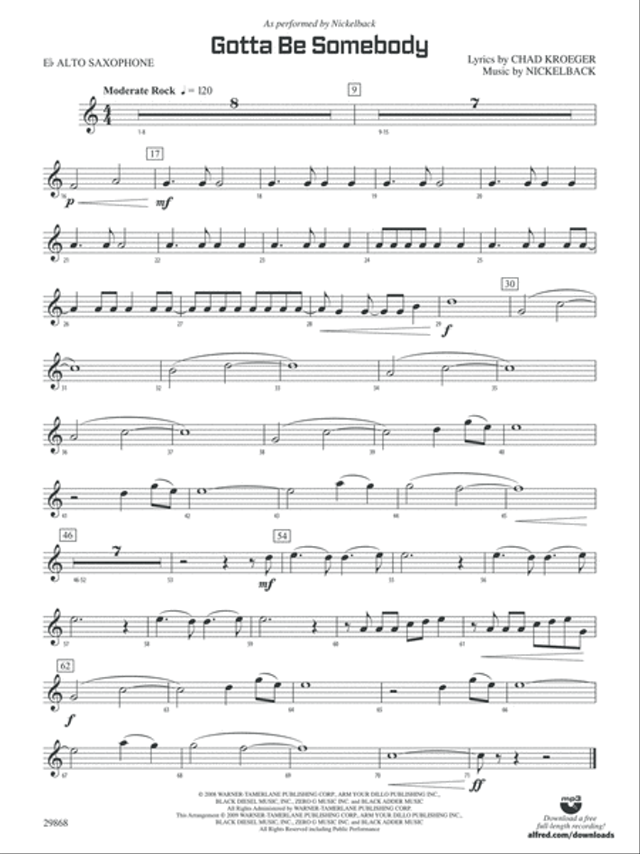 Gotta Be Somebody: E-flat Alto Saxophone Concert Band scores gallery preview page 1