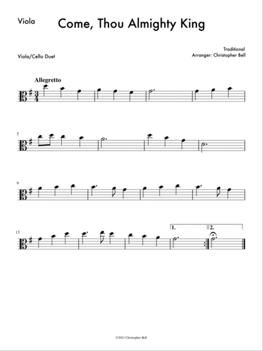 Come, Thou Almighty King - Easy Viola/Cello Duet String Duet scores gallery preview page 2