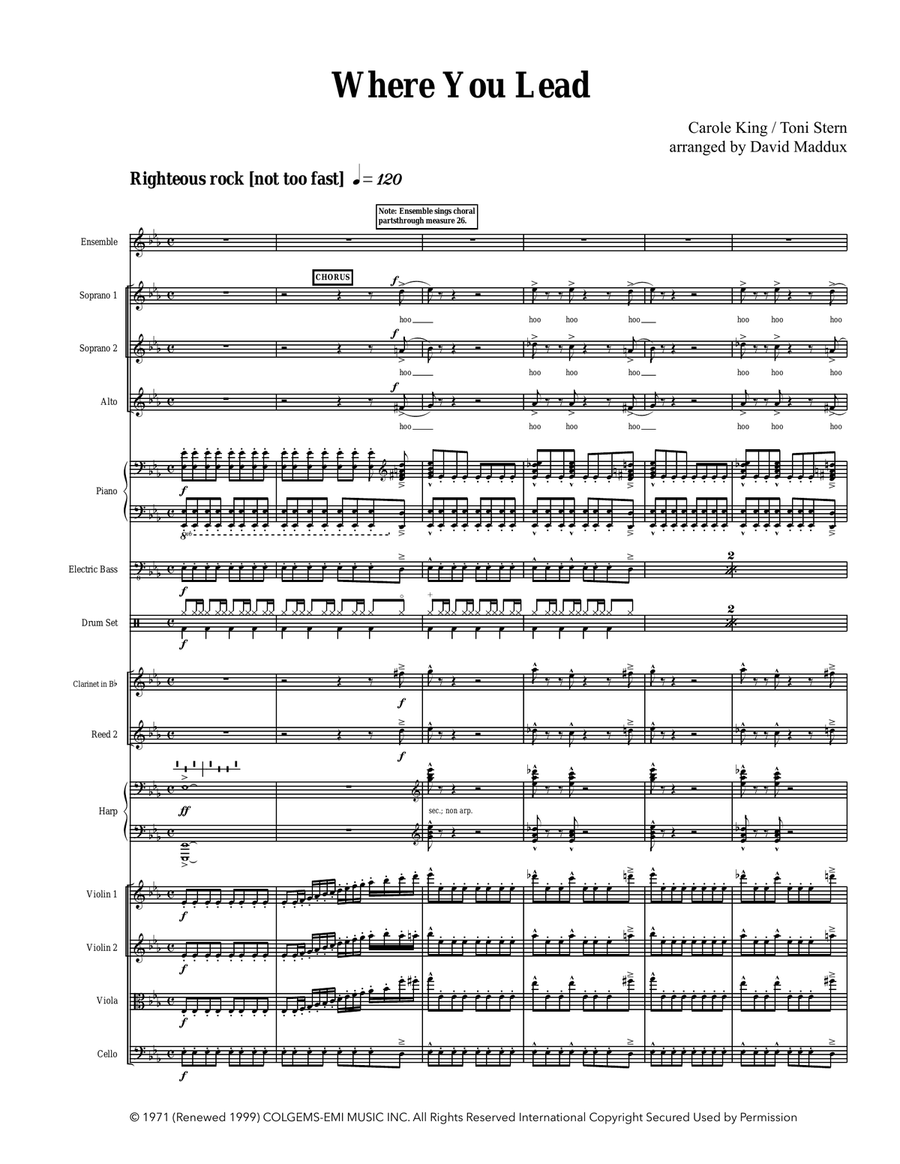 Where You Lead by Carole King Large Ensemble - Digital Sheet Music
