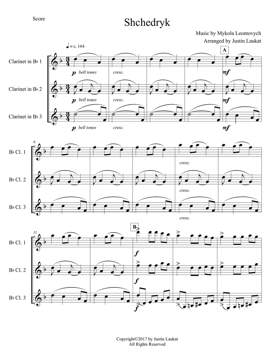 Shchedryk Shchedryk Woodwind Trio scores gallery preview page 1