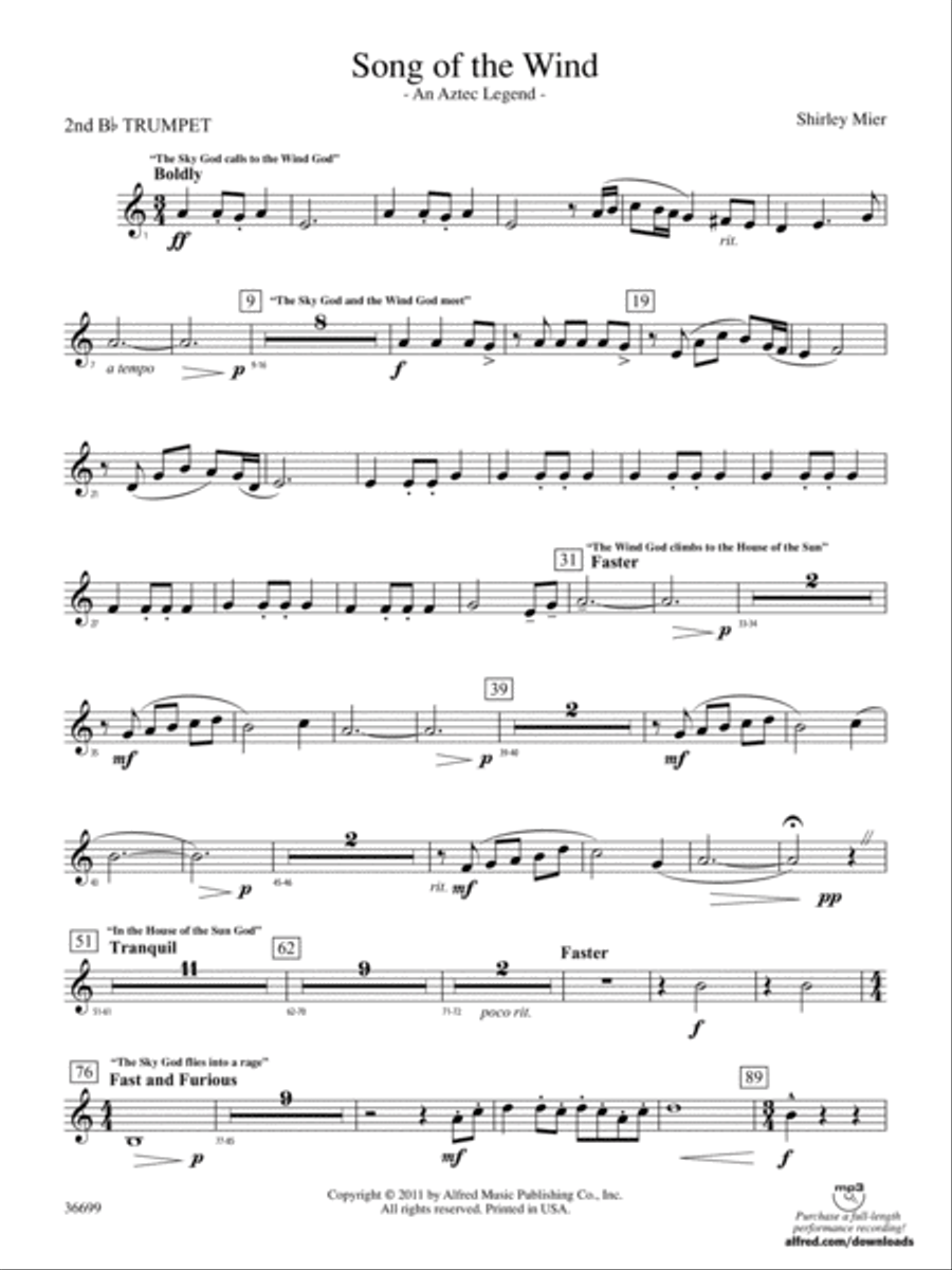 Song of the Wind: 2nd B-flat Trumpet Concert Band scores gallery preview page 1