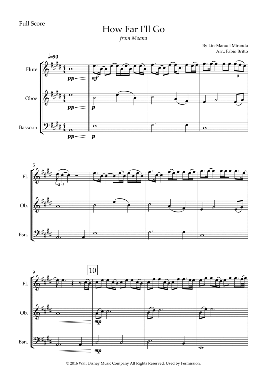 How Far I'll Go Woodwind Trio scores gallery preview page 1