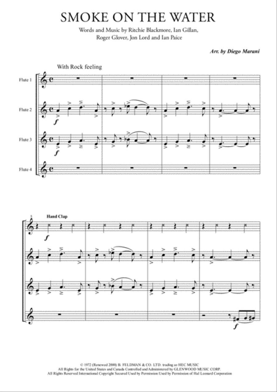 Smoke On The Water Woodwind Quartet scores gallery preview page 2