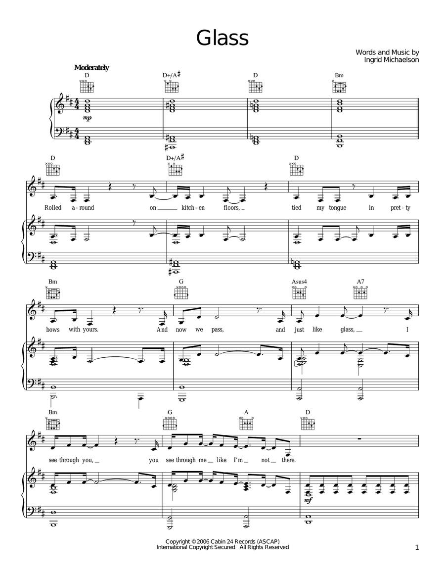 Glass Piano, Vocal, Guitar scores gallery preview page 1