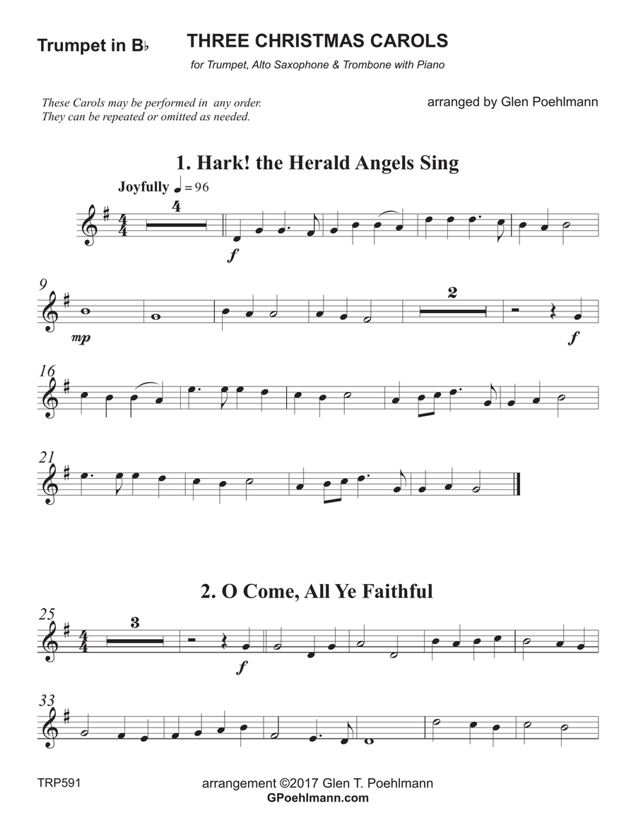 THREE CHRISTMAS CAROLS - for TRUMPET, ALTO SAX & TROMBONE with Piano Small Ensemble scores gallery preview page 6