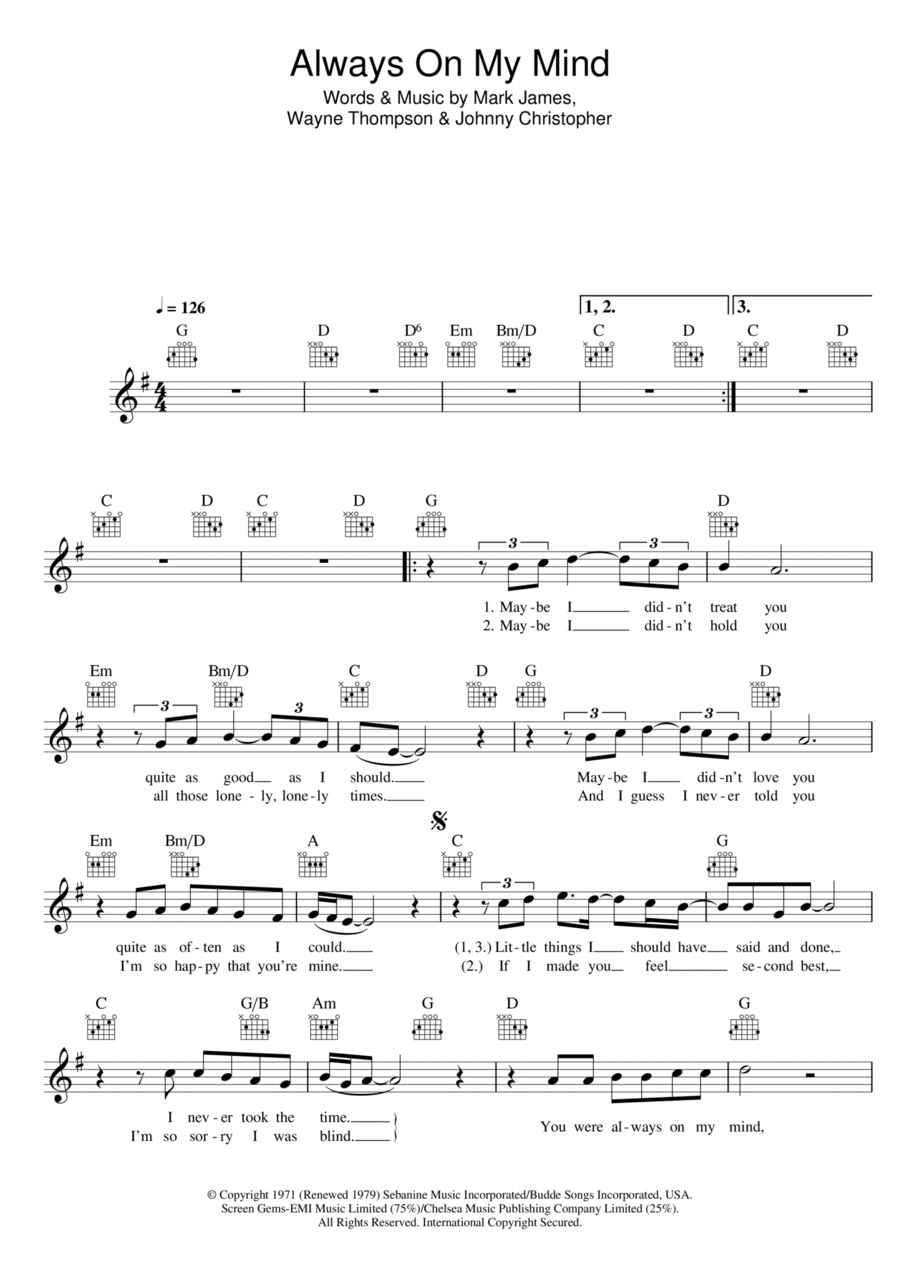 Always On My Mind Piano scores gallery preview page 1
