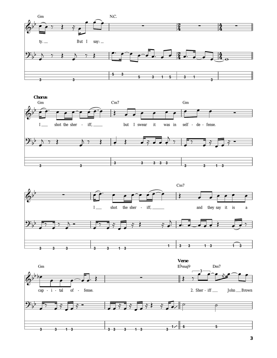 I Shot The Sheriff Bass Guitar Tablature scores gallery preview page 3