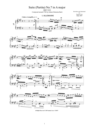 Book cover for Bach - Piano Suite No.7 (Partita) in A major BWV 832 for Piano