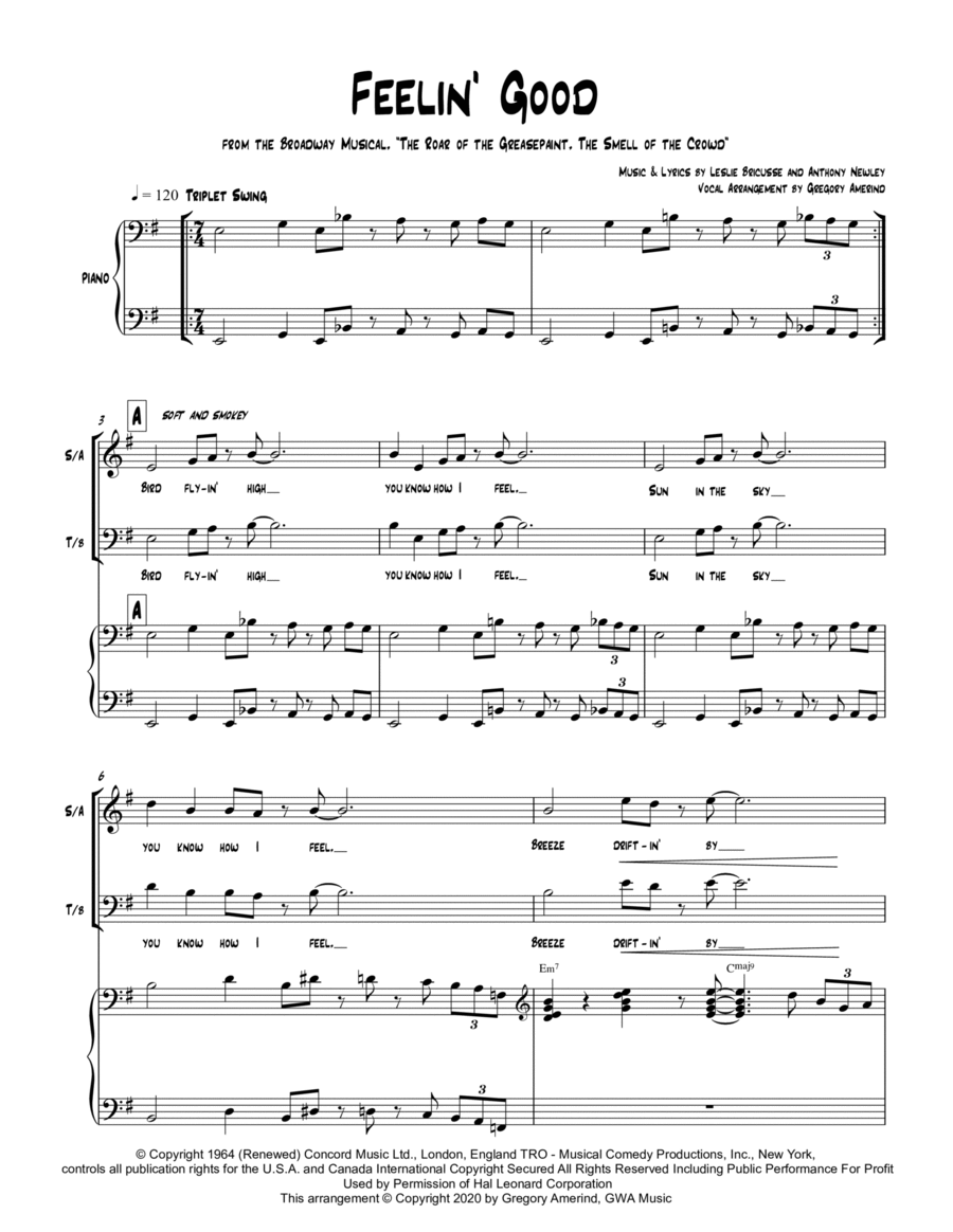 Feeling Good 4-Part scores gallery preview page 1