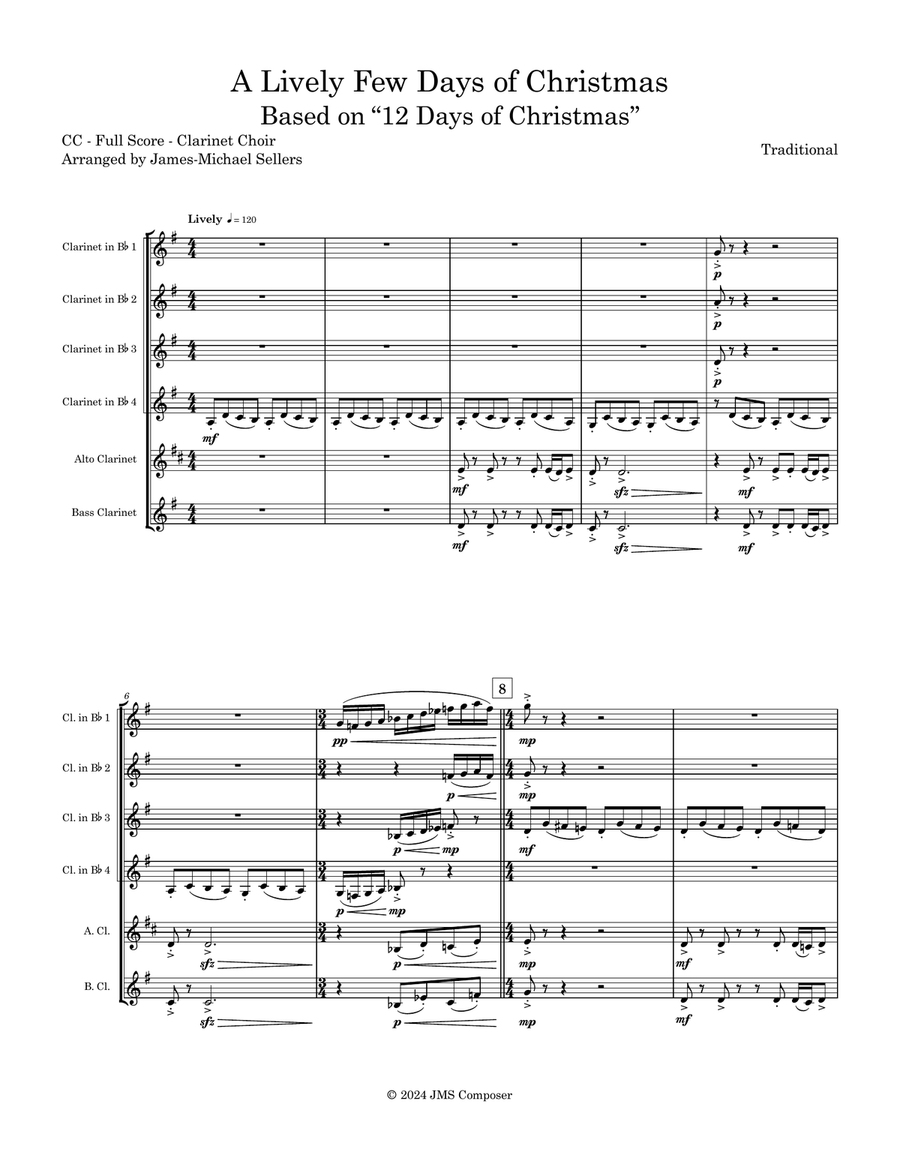 A Lively Few Days of Christmas Clarinet Choir scores gallery preview page 1